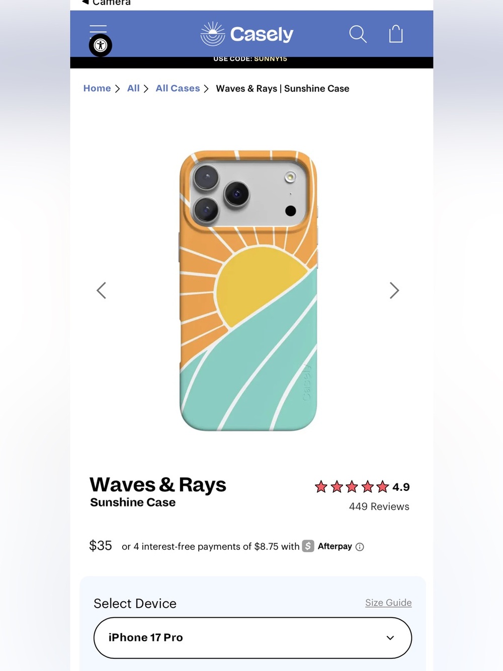 Casely Waves & Rays Sunshine Case for 17 Pro iPhone - Orange, Yellow & Teal